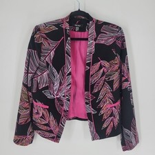 Nine West Open Blazer Neon Leaf Print Size 10