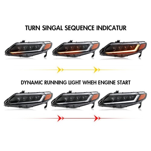 Pair LED Headlights Assembly For 2006-2011 Honda Civic Sedan 4Dr Sequential turn - Picture 4 of 12