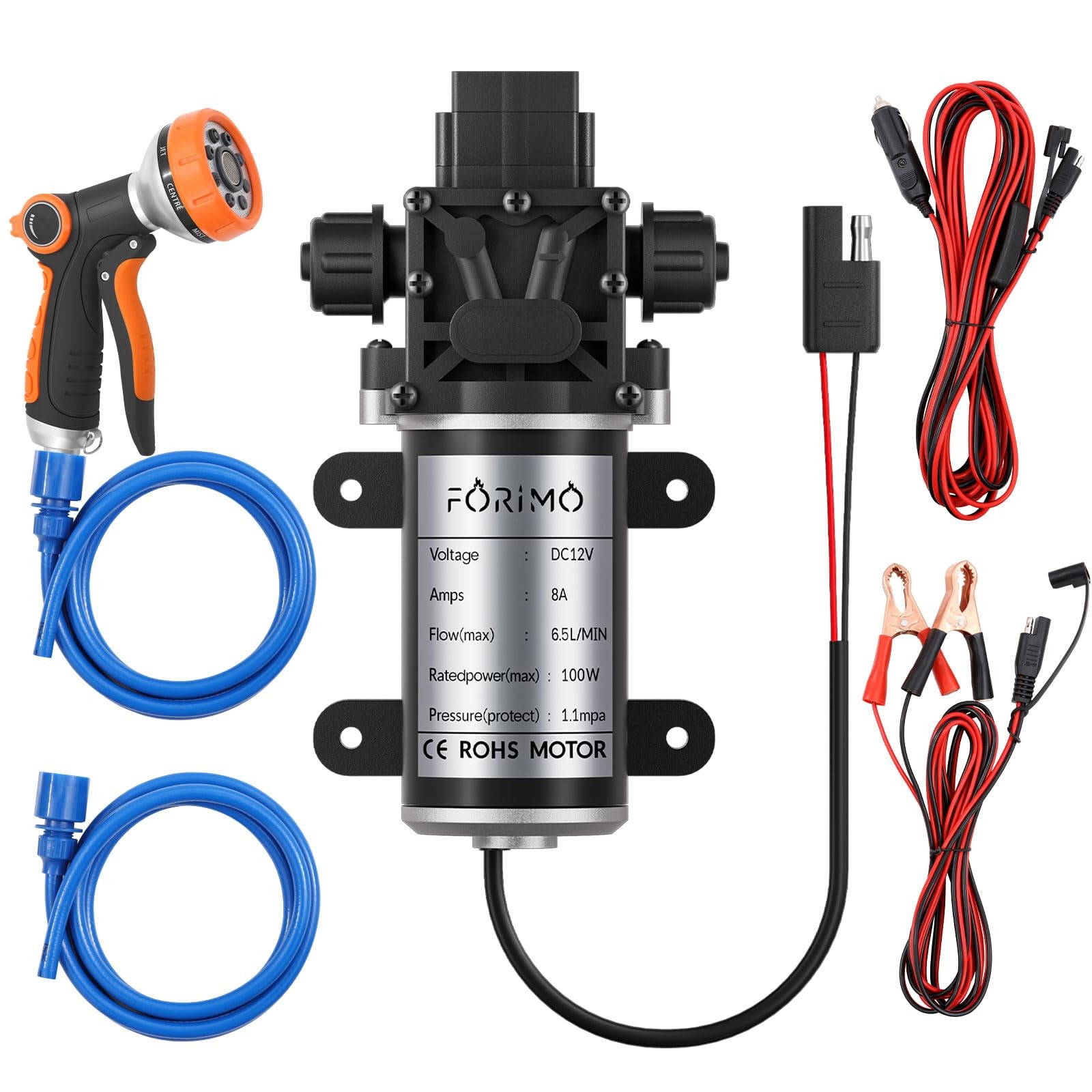 12 Volt Water Pump,100W 1.7GPM 160PSI Portable Pressure Powerful Washing Kit ...