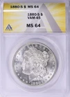 1880-S Morgan Silver Dollar ANACS MS-64 VAM-45 Doubled Date Profile S/S Up