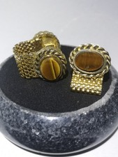 Vintage Dante natural Tiger’s Eye Mesh Wrap Cufflinks Gold Tone Oval Formal Wear