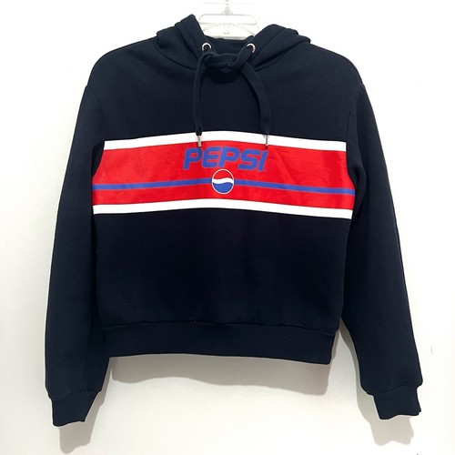 H&M Divided Women's Cropped Pepsi Hoodie Sweatshirt Blue and Red SZ MED - Picture 1 of 8