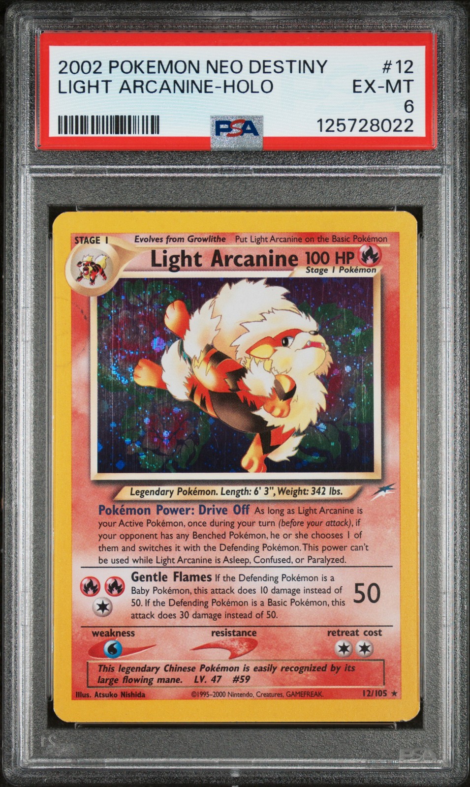 2002 POKEMON NEO DESTINY #12 LIGHT ARCANINE-HOLO PSA 6