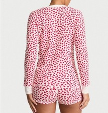 Victoria  s Secret Heart Print Short Pajama Set Women  s Small Pink White