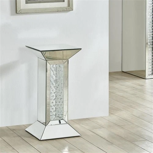 Elegant Decor Modern 12" Clear Crystal Mirrored Pedestal End Table - Picture 2 of 7