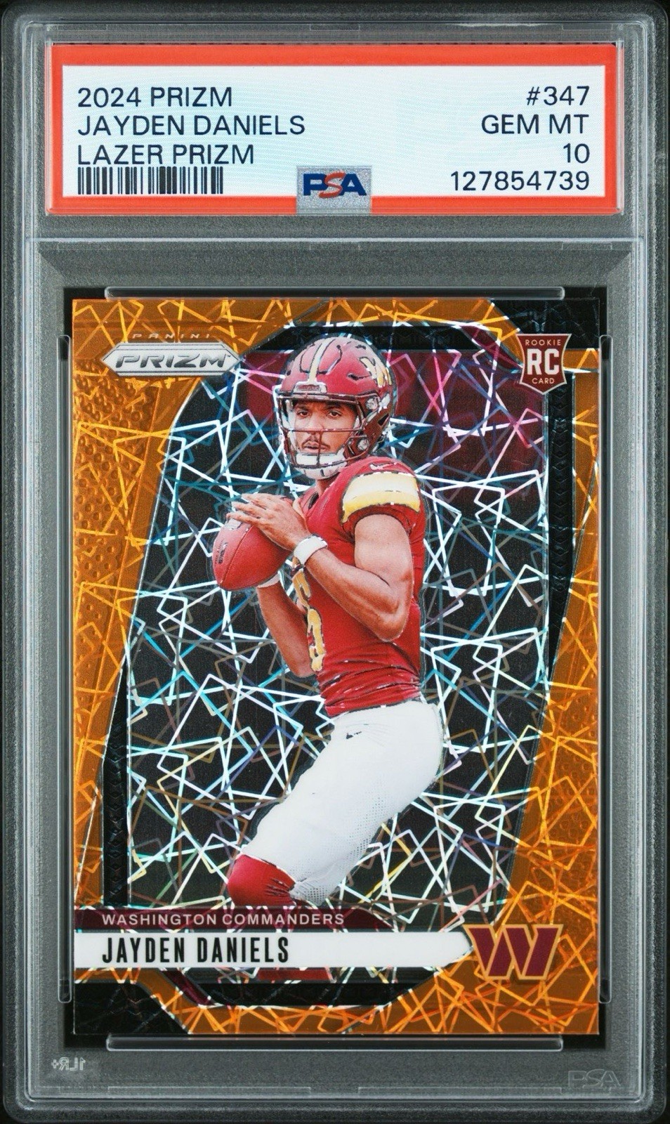 Jayden Daniels RC 2024 Prizm ORANGE LAZER ROOKIE Card#347 Graded PSA 10 Gem Mint