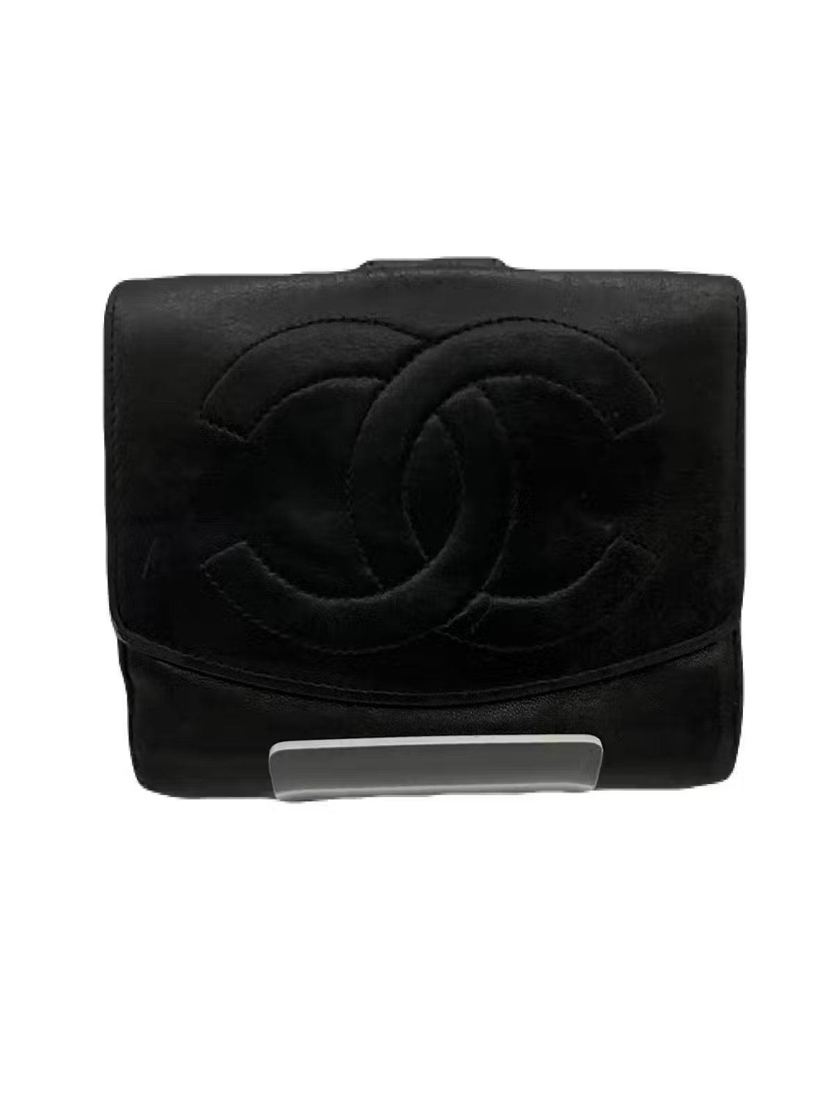 CHANEL Black Leather Wallet Preowned E0411-24