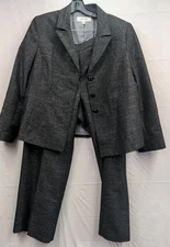Suit Studio Women's Black White Heathered 2 Piece Pant Suit Sz 14 Petite Buttons