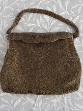 Vintage Charbet Belgium Hand Beaded Purse Bronze Seed Bead Clutch Evening Bag
