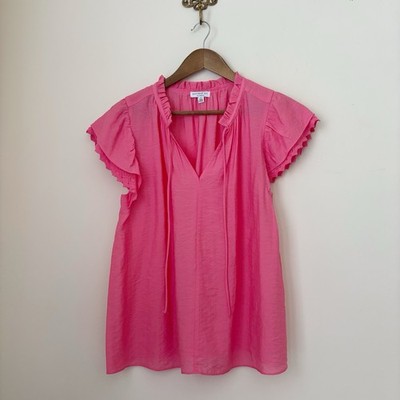 Current Air Pink Crochet Trim Short Sleeve Blouse Small Bohemian Summer