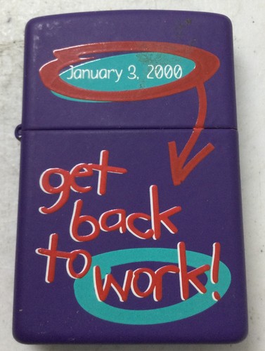 Zippo Standard Lighter 2000 Get Back To Work Used
