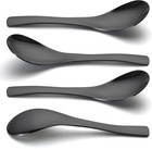 Set of 4 Stainless Steel Asian Soup Spoons, 6.3", Heavy Duty, Short Handle, Dish