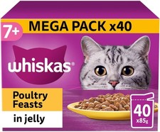 Whiskas 7+ Poultry Feasts Mixed Senior Wet Cat Food Pouches in Jelly 120 x 85g 4.60 per kilo