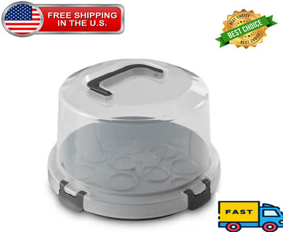 Mainstays Cake & Cupcake Carrier with Flippible Base, Lid, Handle & Clasps, Grey