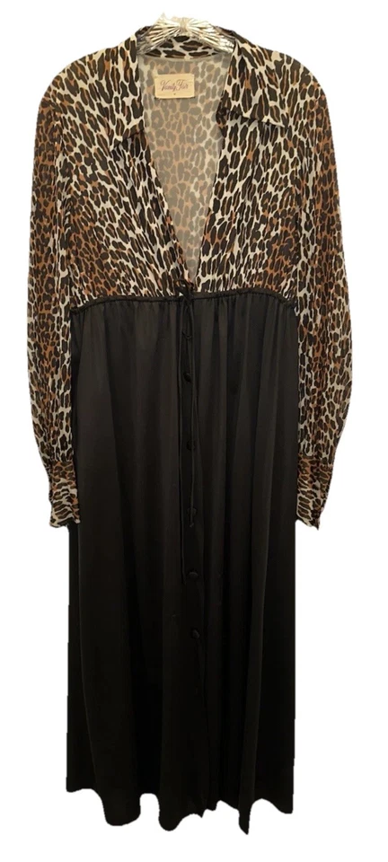 Vestido de Noche Vintage Vanity Fair 80S 90S Nylon Leopardo Estampado Animal MUJERES Mediano Foto 2 de 4