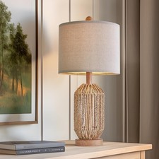 21" Boho Table Lamp for Living Room, Bedside Lamp for Nightstands, Rattan Lam...