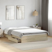 Bettgestell Mit Schubladen Sonoma-Eiche 140X190 Cm Holzwerkstoff