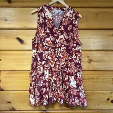 Nine West Dress Orange Red Geometric V-Neck Tiered Sleeveless Women's Size 2XL