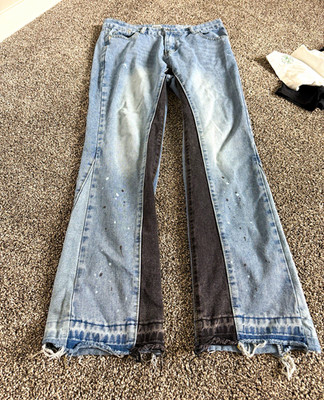 Gallery Dept. unisex Bootcut Light Wash Blue Denim Paint Splatter Distressed