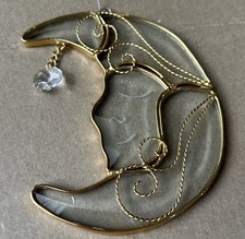 Stained Glass Art Window Ornament Crescent Moon Etched Suncatcher
