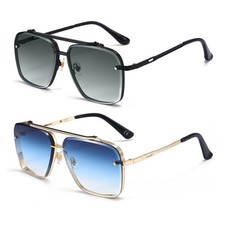 Dollger Square Aviator Sunglasses for Men and Women Fashion Metal Vintage Gra...