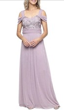 Alex Evenings Embroidered Bodice Gathered Waist Cold Shoulder Long Gown 199