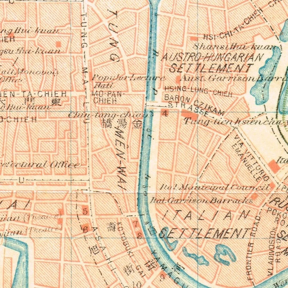 TIANJIN 1915 Tientsin original antiguo vintage mapa plano de la ciudad de China 天津 Foto 4 de 4