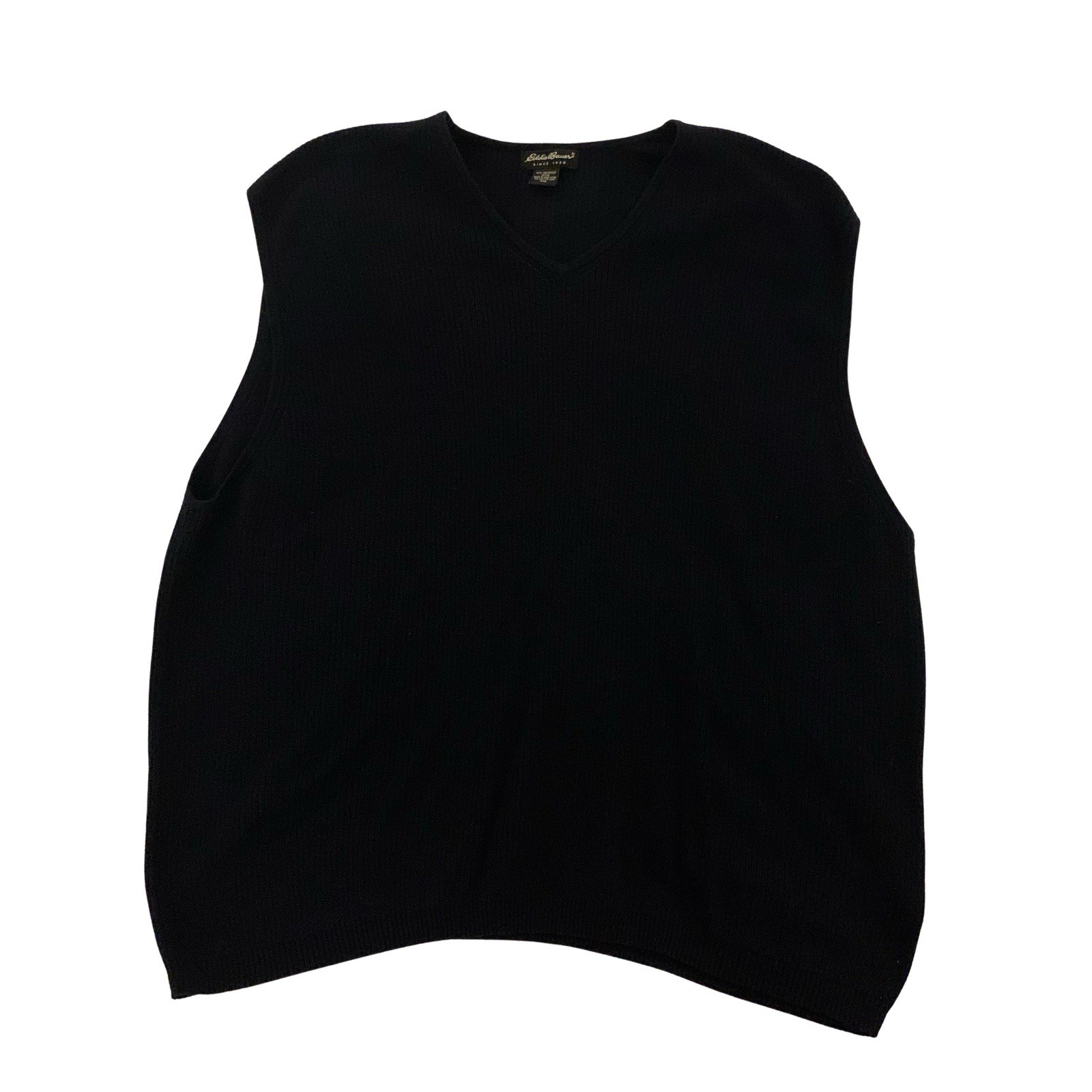 Eddie Bauer, VTG Eddie Bauer Men's Black 1990s V-Neck Sweater Vest Lightweight Cotton XXL