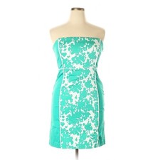 New York & Company Bluish Green Cotton Strapless Dress Plus Size 14