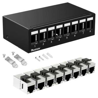Patch Panel 8 Port with 8pcs Cat6A Keystone Jack【EC Listed】 Shielded No Rust ...
