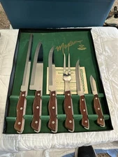Maxam Stainless Steel Kitchen Knives Vintage Japan Carving 6 Piece Set Wood Hand