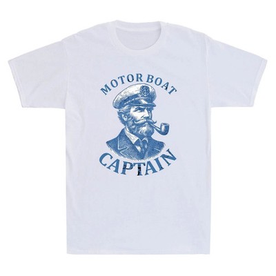 Motor Boat Captain Funny Captain With Tobacco Pipe Graphic Vintage Men's T-Shirt