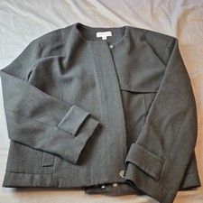 Calvin Klein Black Collarless Blazer Jacket Womens M Pockets Zip And Snap Close