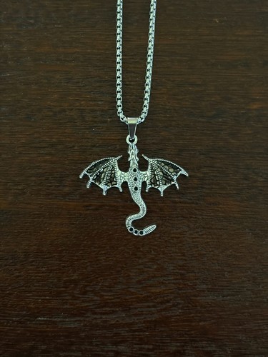 Silver Tone Dragon Pendant Necklace with Chain