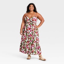A New Day Women Beaded Strap Bustier Keyhole Cutout Printed Maxi Dress