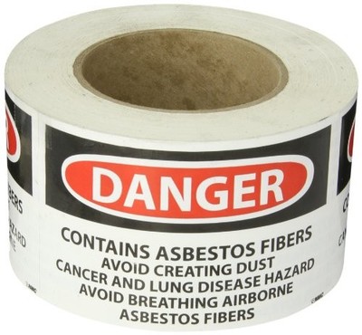  VRD82 Hazard Warning Label, ''DANGER CONTAINS ASBESTOS FIBERS...etc'', 5'' Width 