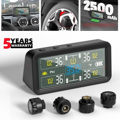 0-144 psi TPMS Solar LCD Car Tire Pressure Monitoring System 4 External Sensor