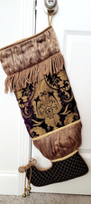Luxury Brocade Victorian Christmas Stocking 28" Purple  Gold Decor Designer