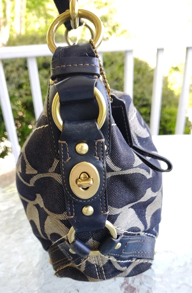 Coach Vintage MEDIUM 12578 Carly Blue Denim Signature C & Leather