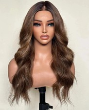 Real Human Hair New Fashion Gorgeous Long Natural Brown Wavy Women's Wigs 20 In
