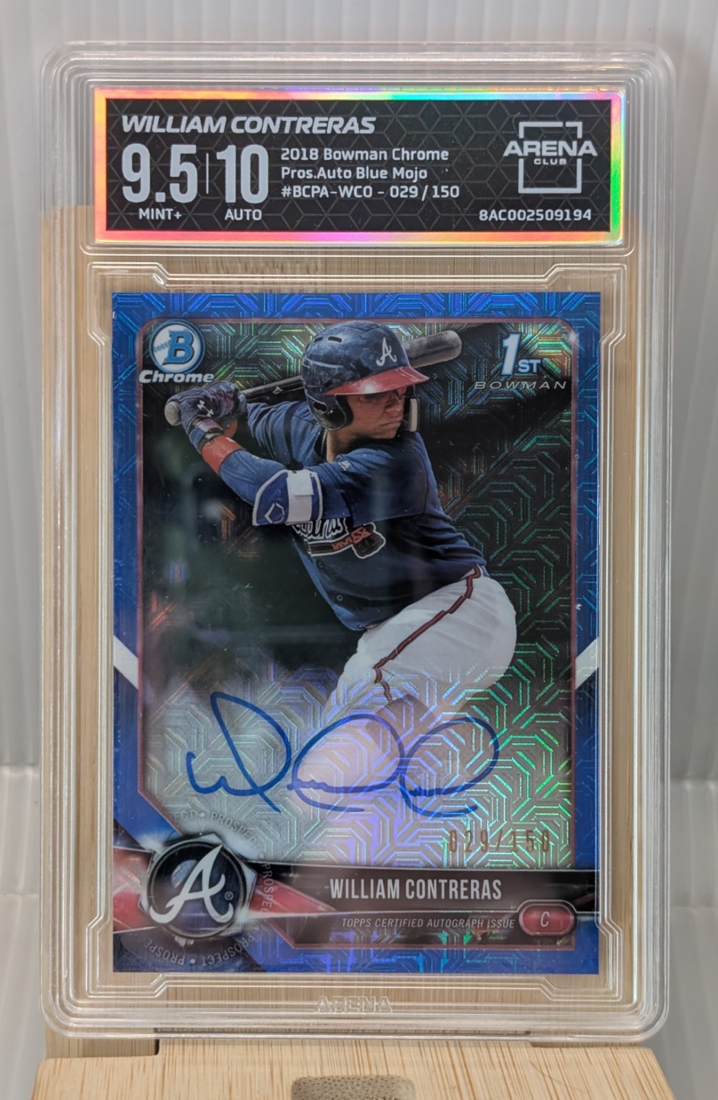 William Contreras 2018 Bowman Blue Mojo 1st Chrome Auto /150 Brewers Graded 9.5