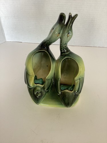 Vntg USA 1950’S Hull Pottery Green & Yellow Mallard Ducks Double Planter #95 - Picture 4 of 10