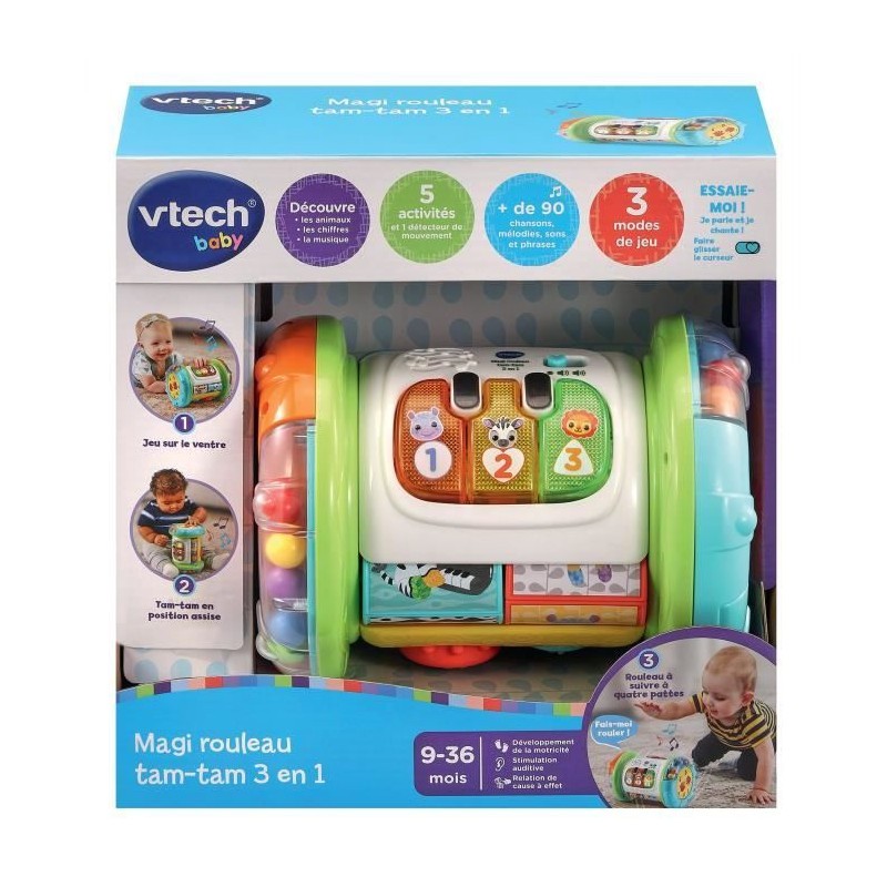 Tam-tam interactif Vtech Magi Rouleau 3 en 1 avec effets lumineux et rythmes musicaux animés