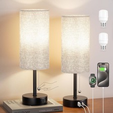 Grey Bedside Lamps Set of 2 USB A C Nightstand Table Lamps Bedroom Nightstand