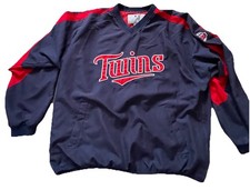 Minnesota Twins Pullover Windbreaker Jacket Men L Navy Red MLB Dugout V-Neck