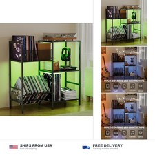 Record Player Stand with LED Light, Turntable Stand with Vinyl Storage for 30...