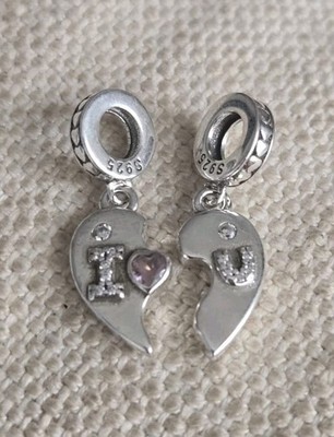I Love You Sterlingsilber gespaltenes Herz Charms & kostenloses Armband UK-Verkäufer