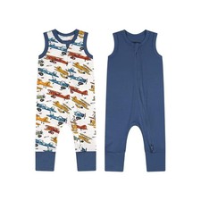 Baby Boys Girls 2 Pack Viscose Pajamas 2 Way Zipper Sleeveless Footless Rompe...
