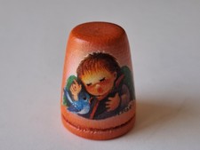 VINTAGE ANRI, ITALY, WOOD THIMBLE, 1982, CHILD STUDY,  IN EXCELLENT CONDITION 