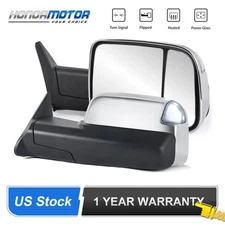 Chrome Pair Power Heated Tow Mirrors for 1998-2002 Dodge Ram White Running Light